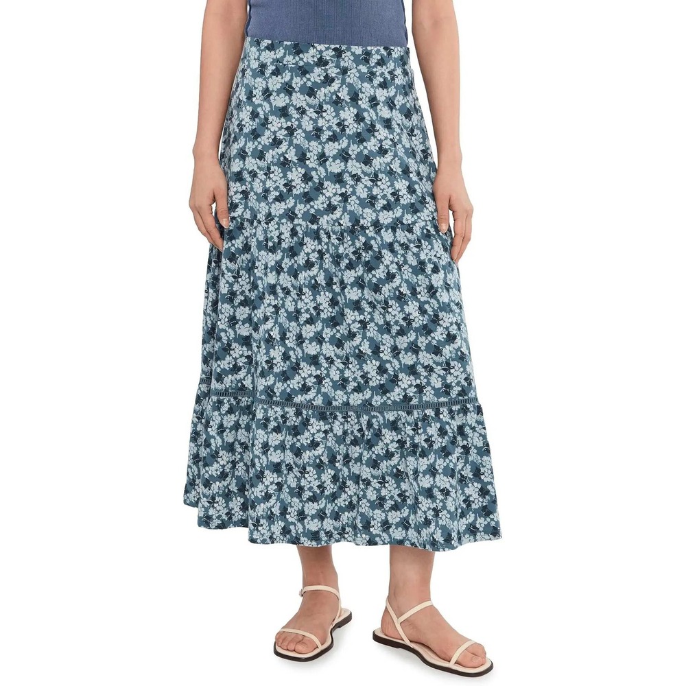 Toad&Co Marigold Tiered Midi Skirt Pacific Blue Print Size Medium New With Tags - Picture 1 of 8